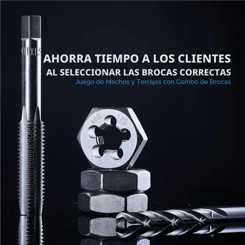 Miniatura 3 de toolant - Juego de machuelos y tarrajas SAE/métricos, 127 piezas, estándar, con combinación de brocas para roscar