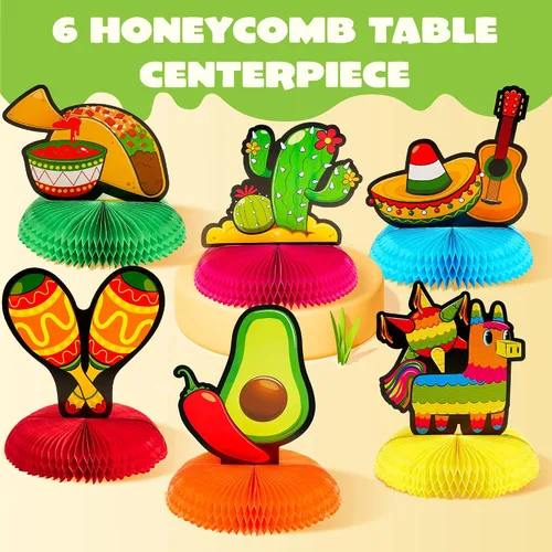 Miniatura 2 de JOYIN 6 piezas Cinco De Mayo Fiesta Honeycomb Centro de mesa de 8.5 pulgadas, decoración de fiesta para diversión fiesta Taco, accesorios de fotos