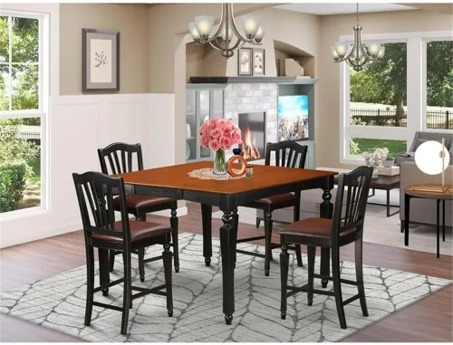 Miniatura 2 de East West Furniture CHEL5-BLK-LC - Juego de mesa de comedor de 5 piezas de altura de mostrador, incluye una mesa de cocina cuadrada con hojas