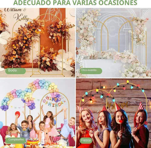 Miniatura 3 de Soporte de telón de fondo de arco de metal de 7.2 pies + 6 pies, juego de 2 soportes de fondo de arco dorado para fiestas, bodas, ceremonias, baby