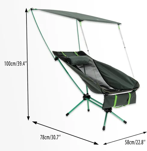 Miniatura 2 de Silla de camping plegable con toldo parasol para exteriores, silla de playa ligera y portátil para adultos, sillas de campamento con soporte trasero