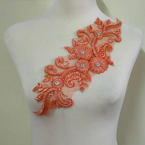 Miniatura 10 de Apliques de encaje con cuentas 3D Luz Lujo Ropa Collar Ramillete Bordado Accesorios (azul oscuro)