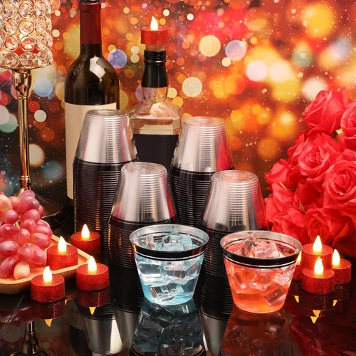 Miniatura 7 de Skylety 100 vasos de vino de plástico de 9 onzas con borde de graduación, vasos desechables para bebidas de boda, copas de cóctel para actividades
