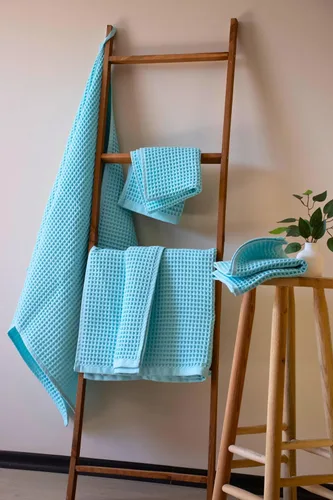 Miniatura 30 de PÜSKÜL - Paquete de 2 toallas de baño y spa de punto gofre, 100% algodón orgánico turco de alta calidad, fina de secado rápido, fabricadas en Beige