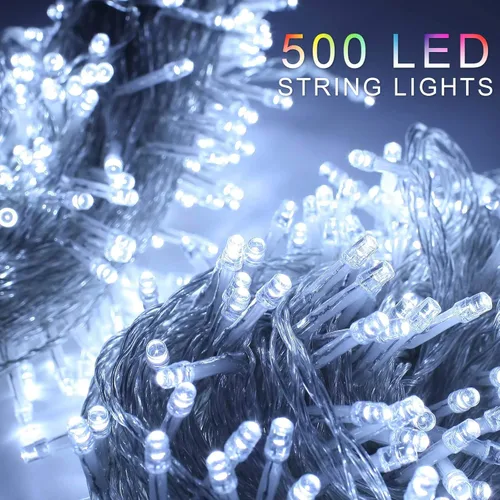 Miniatura 5 de ZOIC - Tira de luces LED navideñas, 500 LEDs, 100 metros (328 pies), 8 modos, función de memoria, 29 V, decoración para boda, fiesta, patio y Blanco