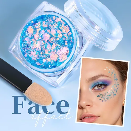 Miniatura 2 de Teenitor Purpurina para Cara y Cuerpo - Azul, Gel de Purpurina para Cabello, 6 Formas Purpurina de Maquillaje Festival para Cara, Cabello y Cuerpo