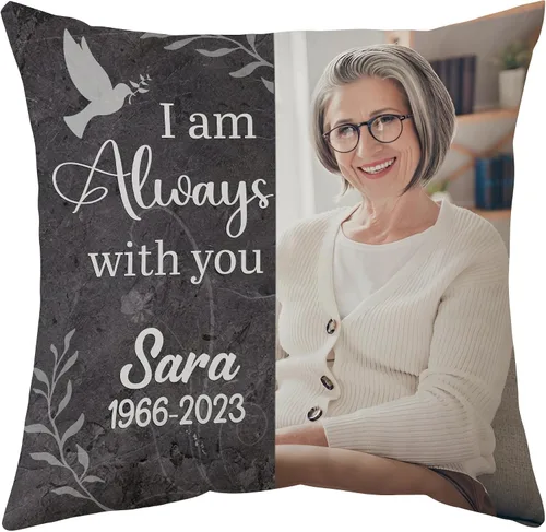 Miniatura 15 de Hyturtle Almohada conmemorativa personalizada de condolencias con inserto de 12 x 12 pulgadas, regalos impresos de doble cara para la pérdida de un
