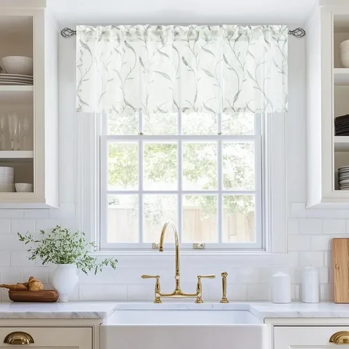 Miniatura 23 de VOGOL Juego de cortinas transparentes bordadas y cenefas para sala de estar, con bolsillo para barra blanca, par de cortinas traslúcidas