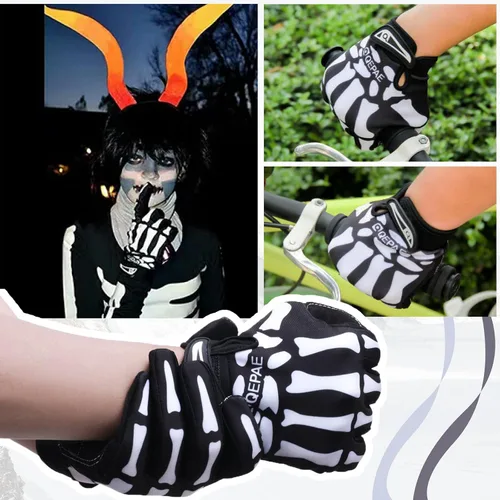 Miniatura 7 de TRIWONDER Guantes de esqueleto, guantes de ciclismo, guantes de calavera para hombres, mujeres, niños, para bicicleta, motocicletas, deportes