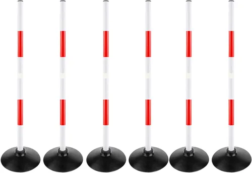 Miniatura 10 de Juego de poste de agilidad de fútbol rojo-blanco con base de goma, palo de dribling, señal de advertencia de tráfico, poste de entrenamiento Paquete