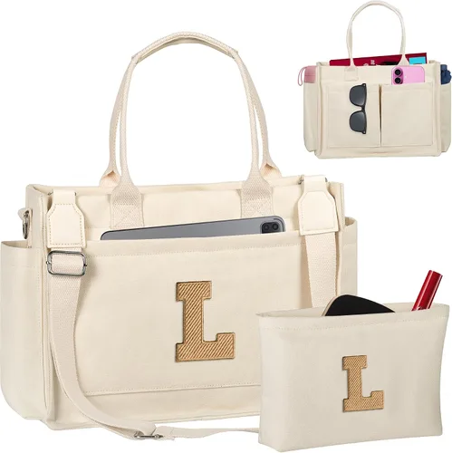 Miniatura 197 de Easter Basket Stuffers, Initial Tote Bag with Makeup Bag, Birthday Gifts for Women, Teen Girl Gifts Trendy Stuff