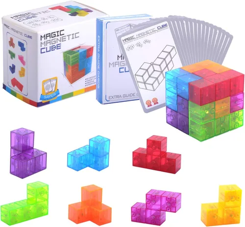 Miniatura 8 de WorWoder Bloques de construcción magnéticos para niños, cubos magnéticos 3D rompecabezas mágicos, juego de 7 bloques magnéticos de múltiples formas
