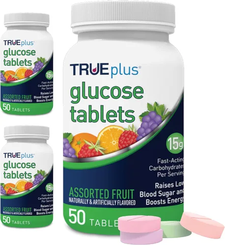 Miniatura 22 de TRUEplus® Tabletas de glucosa, sabor surtido (uva, frambuesa, naranja), botella de 50 unidades (1)