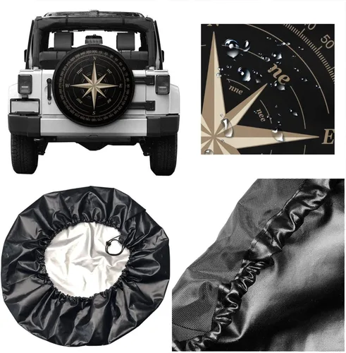 Miniatura 5 de Cubierta de Neumático de Repuesto Rosa Brújula Negra UV Impermeable a Prueba de Polvo para Rueda de Repuesto, Adecuada para Remolque, RV, SUV