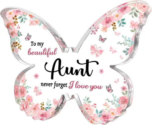 GiftyTrove Regalos para tía, Placa de Acrílico en Forma de Mariposa de 5x3.8x0.5 Pulgadas, Regalo para el Día de la Madre, San Valentín, Cumpleaños,