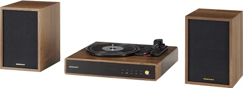 Miniatura 4 de Crosley CR7019A-WA Alto Sistema de estante giratorio de 3 velocidades con Bluetooth, radio FM y altavoces estéreo a juego, nogal