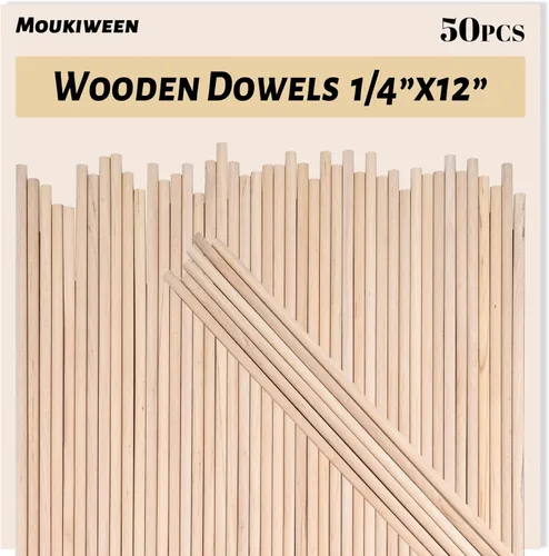 Miniatura 10 de Varillas de madera, 100 varillas redondas de madera de 1/4 x 6 pulgadas para manualidades, decoración del hogar, soporte de pasteles, accesorios