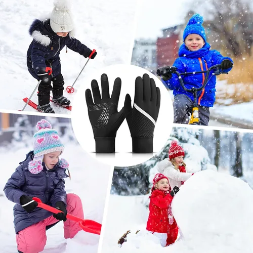 Miniatura 5 de Arcweg Guantes deportivos cálidos de invierno para niños, pantalla táctil, antideslizantes, para clima frío, para correr, montaña, nieve, esquí