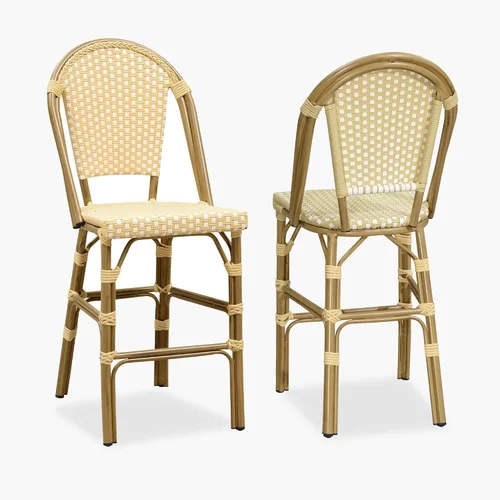 Miniatura 43 de PURPLE LEAF - Juego de 2 taburetes de bar franceses con acabado de bambú impreso, taburetes de bar de ratán para patio con respaldo, sillas de bar