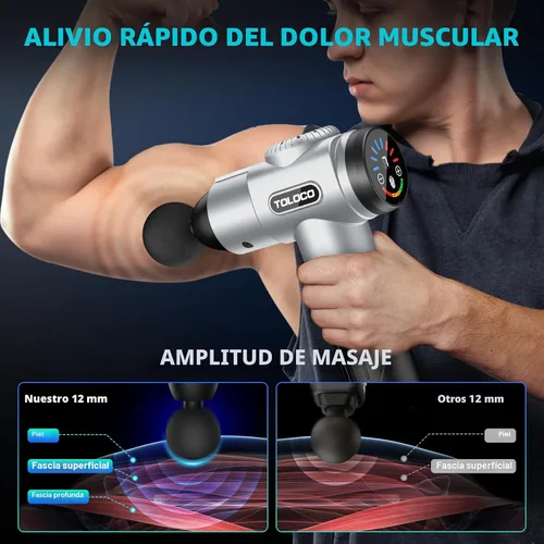 Miniatura 5 de TOLOCO - Pistola de masaje muscular de percusión para deportistas, masajeador portátil de tejido profundo Plateado