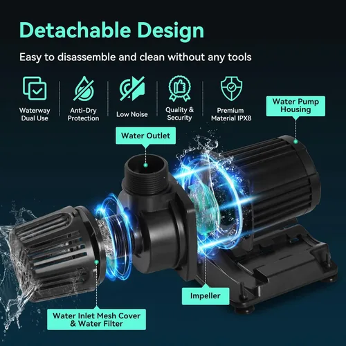 Miniatura 2 de Bomba de agua sumergible 1587 GPH, bomba de estanque de 55 W con 16.5 pies. Altura de elevación para piscina de estanque Koi, cascada, pecera