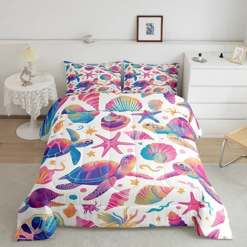 Miniatura 27 de Erosebridal Juego de edredón de ballena náutica, tamaño individual, juego de ropa de cama vintage azul con ondas oceánicas para niños y niñas