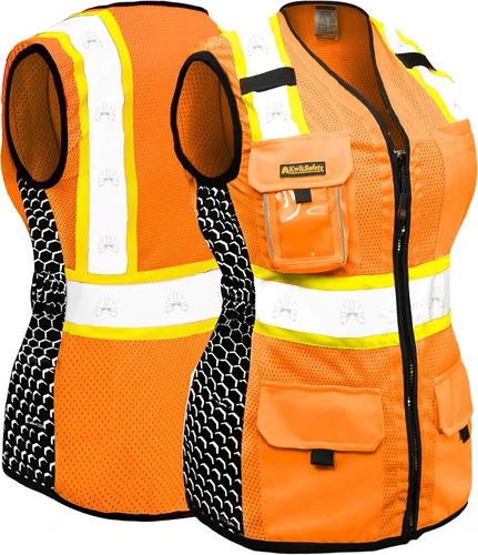 Miniatura 16 de KwikSafety - Charlotte, NC - Chaleco de seguridad para mujer, tiras reflectantes de alta visibilidad, cumple con ANSI y OSHA Naranja