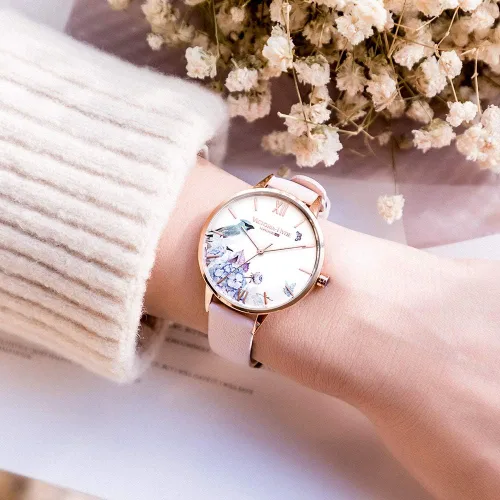 Miniatura 3 de VICTORIA HYDE Relojes de cuarzo para mujer esfera floral con correa de malla de acero inoxidable correa de cuero auténtico impermeable reloj