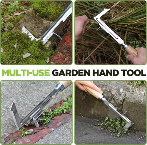 Miniatura 6 de WORKPRO Desbrozadora de grietas, herramienta de deshierbe de acero inoxidable de 12 pulgadas con mango de madera de haya, espátula extractora