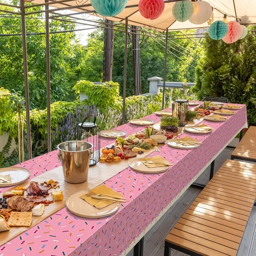 Miniatura 7 de 3 Piezas Mantel de Donas con Chispitas, Mantel de Mesa de Helado Rosa, Cubiertas de Mesa Rectangulares de Plástico Desechable para Niña Bebé Dulce