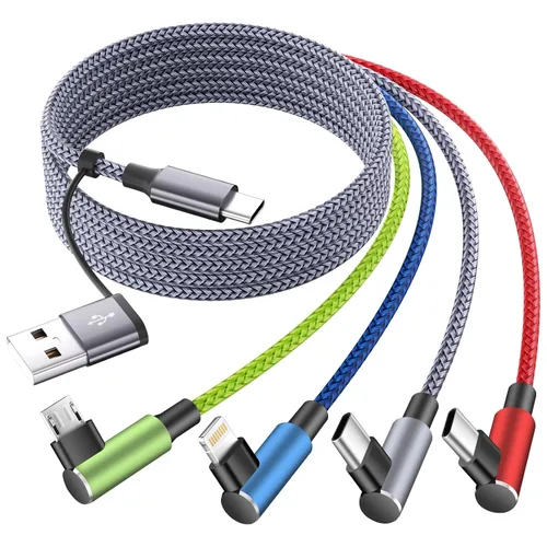 Miniatura 11 de Cable USB A/C a USB C en ángulo recto, cable de carga trenzado tipo C de 90 grados, cable de carga USB C 4 en 2, cable de carga universal