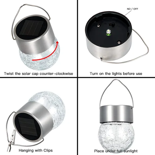 Miniatura 7 de SUNWIND Luces solares colgantes para exteriores, paquete de 8 luces decorativas de jardín de vidrio agrietado, impermeables, para patio, valla