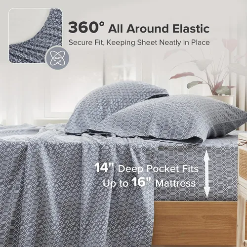 Miniatura 2 de Comfort Spaces Juego de sábanas 100% algodón transpirable, ligero, suave, con bolsillo elástico de 14 pulgadas que se adapta a colchones de hasta 16