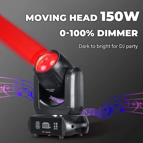 Miniatura 6 de Luz de cabeza móvil de 150 W, luces de escenario, 8 gobos, 8 colores, 12 canales, focos de haz de 18 caras, prisma DMX 512 con activación por sonido