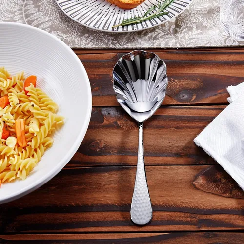 Miniatura 4 de KEAWELL Cuchara martillada prémium para verduras de 8.5 pulgadas, acero inoxidable 18/10, exquisita mezcla de elegancia y funcionalidad, apta
