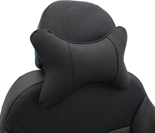 Miniatura 5 de Almohadas cervicales para el cuello del automóvil, 2 unidades, almohadas cervicales de piel sintética para viajes, almohadas rellenas de fibra Negro