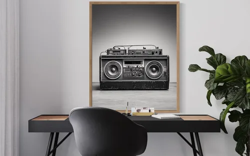 Miniatura 2 de Boombox - Póster musical musical instrumental para pared, color blanco y negro, fotografía, arte musical, dormitorio u oficina, sala de estar