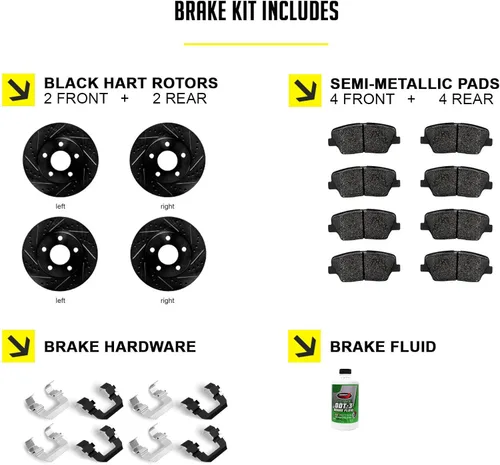 Miniatura 2 de Hart Brakes Kit de frenos y rotores delanteros traseros Pastillas de freno delanteras y traseras Rotores y pastillas de freno Pastillas