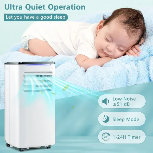 Miniatura 6 de PETSITE Aire acondicionado portátil de 10000 BTU, unidad de refrigeración de CA 3 en 1 con control remoto, deshumidificador, kit de ventana