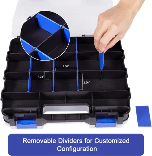 Miniatura 5 de AIDY-PRO Caja organizadora de piezas pequeñas, caja de almacenamiento, caja de herramientas, organizador de doble cara, 34 compartimentos, Azul