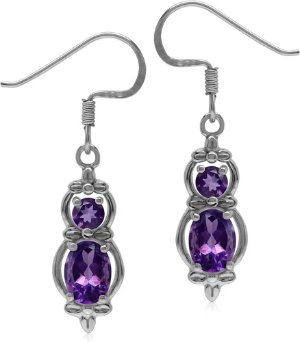 Silvershake Pendientes de gancho colgantes de plata de ley 925 con amatista africana genuina de 1,4 quilates, Cadena de plata 925, amatista