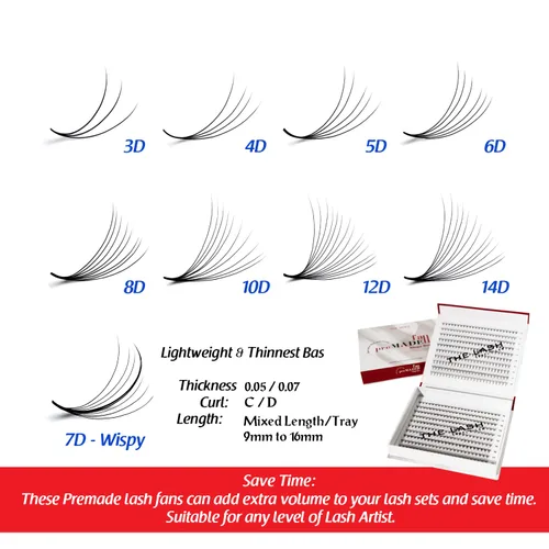 Miniatura 3 de THE LASH SUPPLY 450 abanicos, 14D volumen Promade Fan Mega Box, rizo C/D, longitud 0.354-0.787 in, 0.03 de grosor, rizo natural y duradero, abanicos