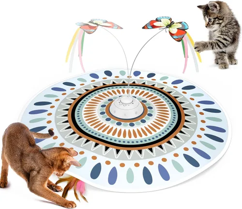 Miniatura 7 de Potaroma Juguetes para gatos recargables, escondite 3 en 1, diversión interactiva automática, mariposa aleteante, pluma móvil, varita para gatito
