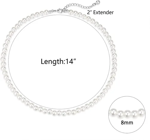 Miniatura 4 de Pearl Necklace 8MM Dainty Round Imitation Pearl Necklace Wedding Pearl Necklace Delicate Jewelry for Women Simple Bridesmaid Jewelry Gifts