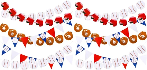 Tatuo 6 carteles de béisbol para fiestas, guirnalda de papel de béisbol, banderines para decoración de fiestas de cumpleaños temáticas deportivas