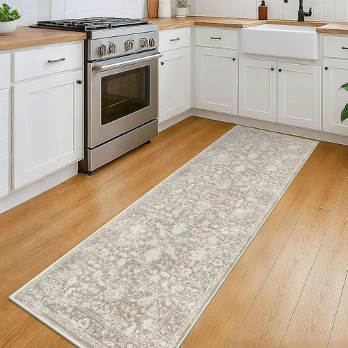 Miniatura 3 de KILOCOCO Alfombra de pasillo de cocina de 2 x 6 pies, estampado floral, vintage, lavable, antideslizante, para pasillos, lavandería, alfombras