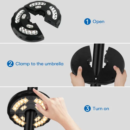 Miniatura 5 de Luz de sombrilla de patio de doble potencia, recargable y funciona con pilas, 3 modos de iluminación inalámbrica, luz de poste de sombrilla