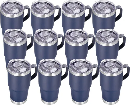 Miniatura 27 de VEGOND - Vaso de viaje de 20 oz con asa, tapa con cierre y popote, de acero inoxidable, aislante, taza de café, a prueba de derrames, de doble Verde