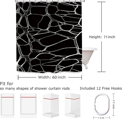 Miniatura 4 de Abstract Black White Geometric Bathroom Shower Curtain 60W by 71H Inch Modern Contemporary Neutral Minimalist Simple Polyester Fabric 12 Plastic