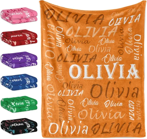 Miniatura 29 de Manta personalizada con tema negro, manta suave y ligera de franela y forro polar con nombre para hombres, mujeres, niños y niñas - Regalos
